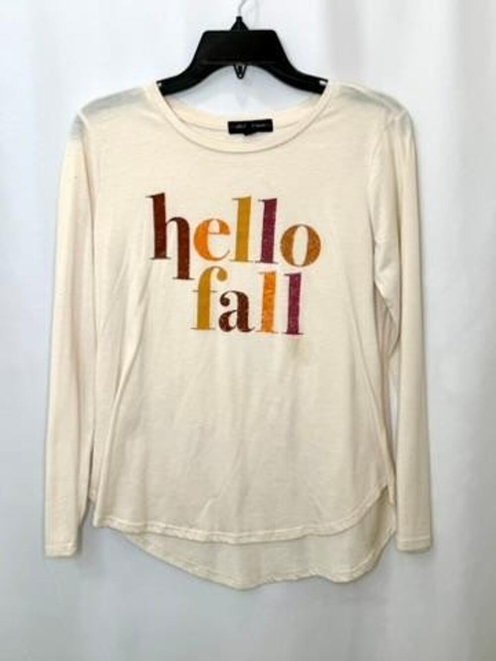 State of Mine Hello Fall Graphic Tee Womens Medium Cream Long Sleeve T-Shirt